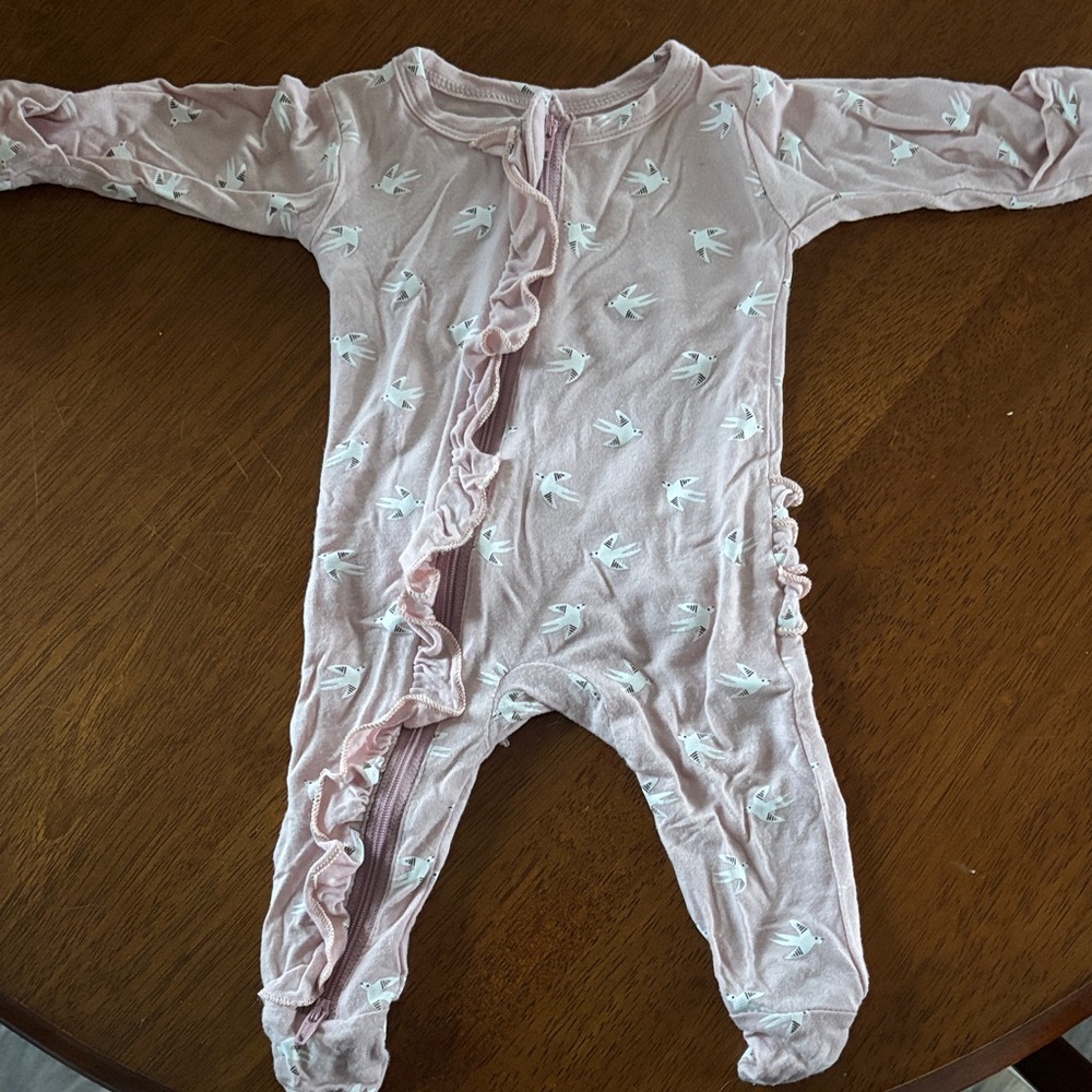 Charming Pink Bird Print Kids Footie